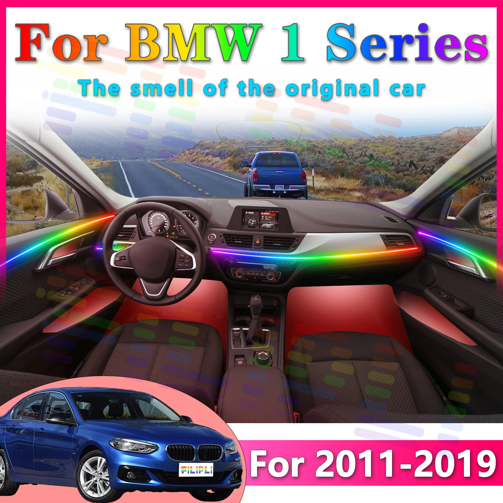 

FILIPLI для BMW 1 серии F20/F21, акриловая светодиодная атмосферная лента, 64 цвета, RGB-симфония с управлением через приложение, несколько режимов для Luxu