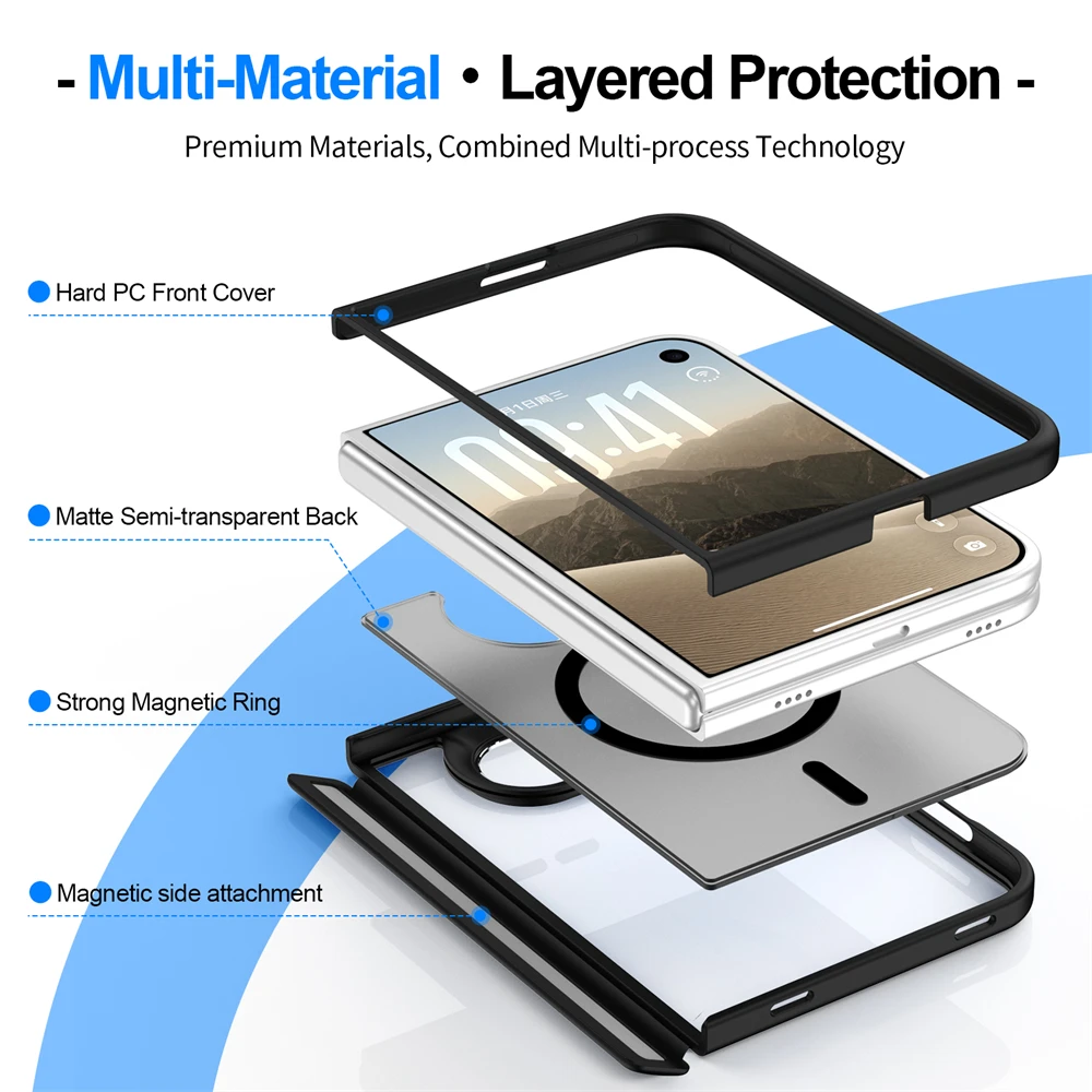 Luxury Matte Magnetic Charge Phone Case For iPhone Duo For Magsafe Skin Feel Translucent Shockproof Fold Cover Funda