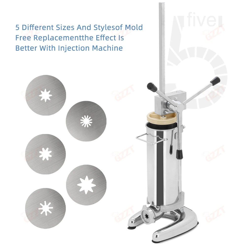 GZZT SCM Spanish Churros Maker Machine 2L/3L Stainless Steel Manual Latin Fruit Extruder with 5 Nozzles for Commercial Home