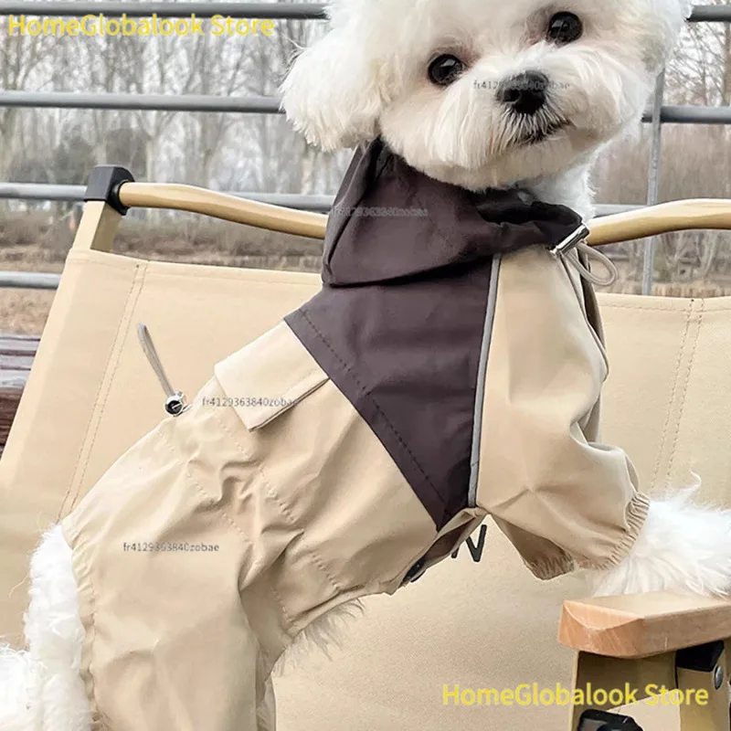 Wasserdichter Regenmantel für Haustiere, vierbeiniger, winddichter, warmer Overall, Arbeitsjacke, bequemer Ganzkörpermantel für kleine und mittelgroße Hunde und Katzen, für regnerische Tage,