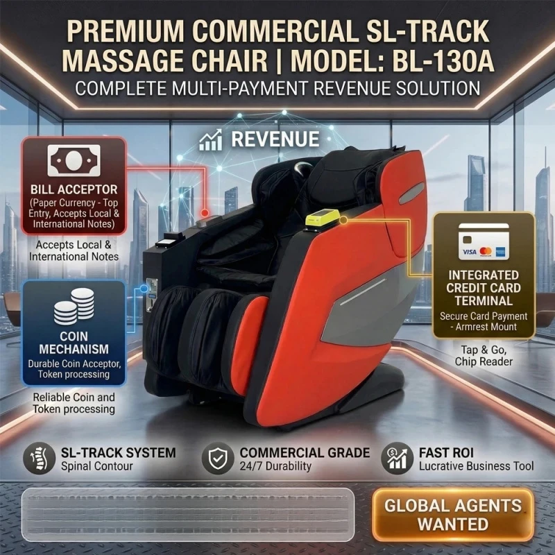 Coin Bill Operated Commercial Full‑Body Massage Recliner SL‑Track Interior Accessory