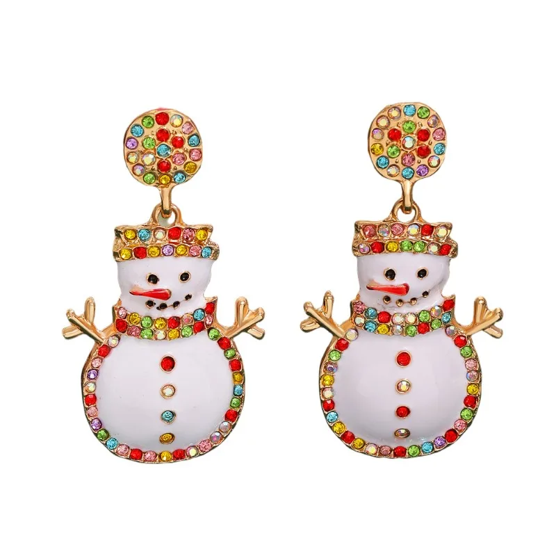 

New Christmas cartoon snowman earrings with colorful zircon inlay, cute party jewelry accessories