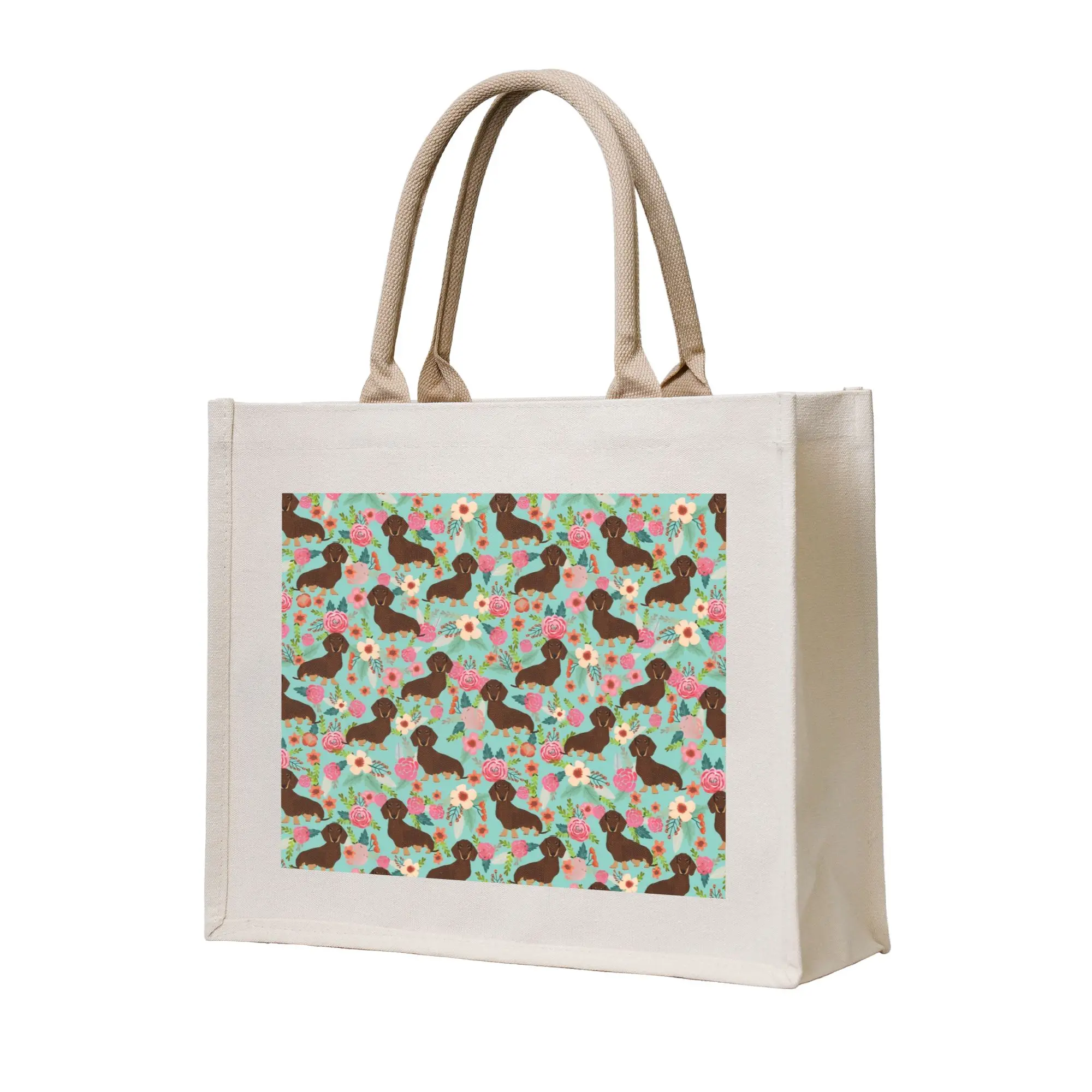 

Модные сумки-шопперы с цветочным принтом для такс, портативные сумки для покупок с изображением такса, сумка через плечо для продуктов