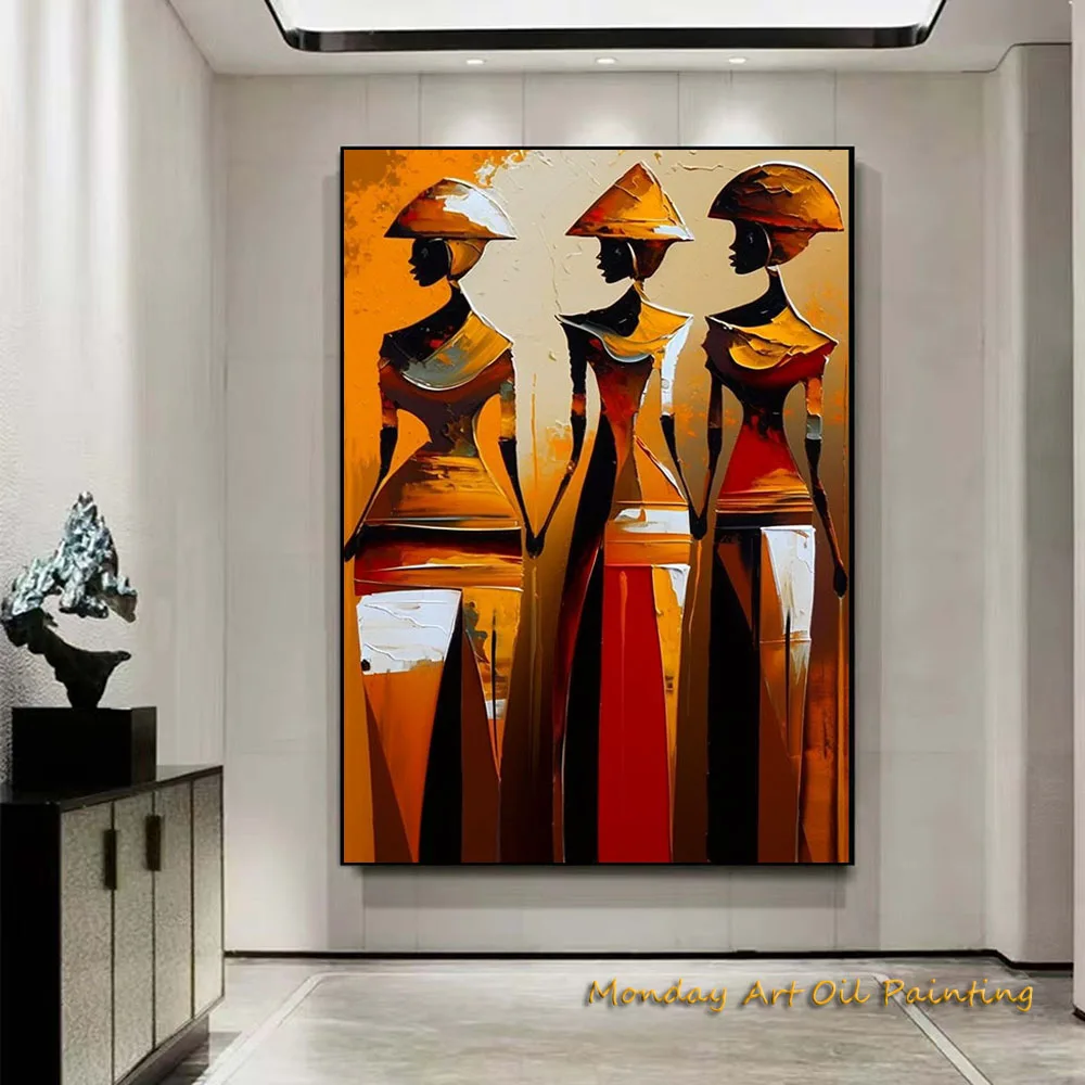 Hand Painted Abstract Art African Woman Oil Painting Colorful Figure Modern Style Wall Art For Home Decor Fedex Shipping Cost