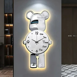 Creative Cartoon Luminous Living Room Clock Wall LED Light Painting Clock Fashionable Interior Cartoon Bear Home Decor