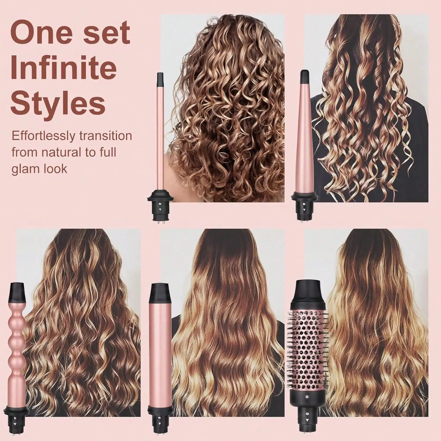 5-In-1 Curling Iron Set, 38mm, 32mm, 25mm Barrel Size, 13-25mm Adjustable Barrel Length, 5 Interchangeable Ceramic Heating Barrels With Multiple Temperature Settings，sb25042871722257212