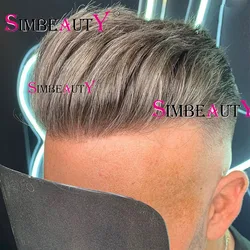 Super Durable Thin Male Wig 100% Human Hair Grey Black Brown 1B65 Mens Toupee Natural Hairline Full Skin Pu Capillary Prosthesis