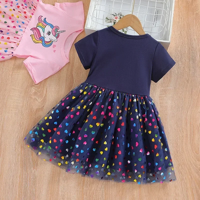 Unicorn Girls Sequins Costume Princess Dress Kids Dresses for Girls Sohort Sleeve Kids Daily Clothes