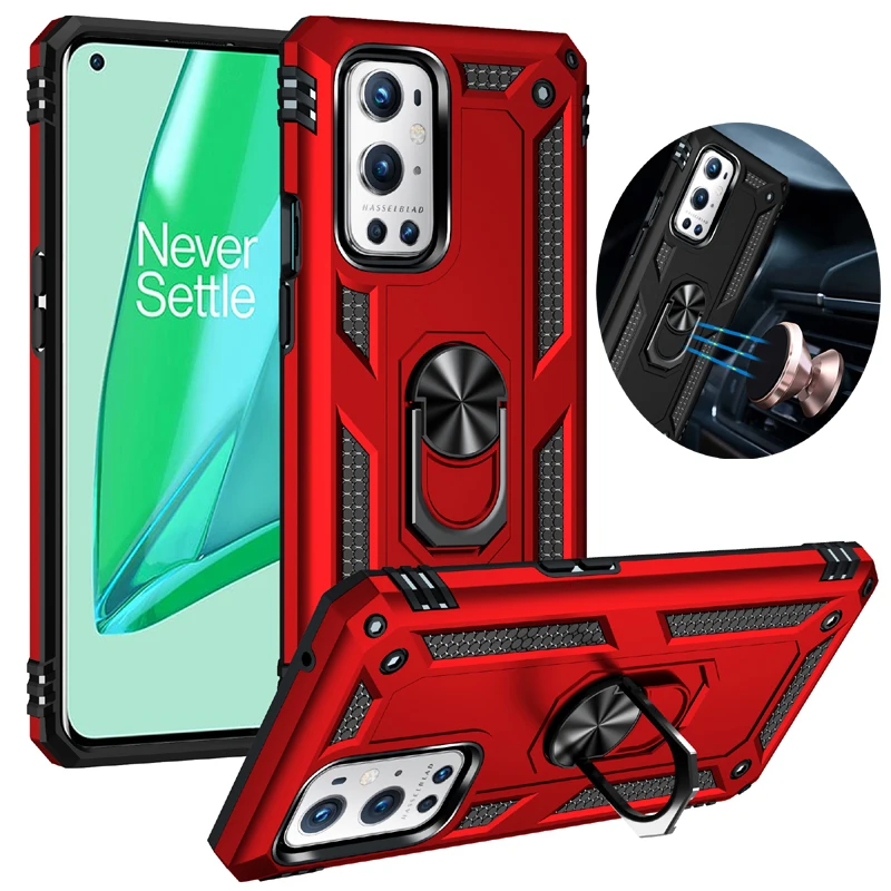 Custodia protettiva antiurto per OnePlus 9 Pro Cover posteriore Anello in metallo Supporto per telefono Custodia rigida per pannello per OnePlus 9