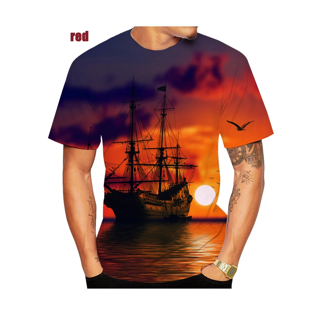 Summer Hot Sale Fashion Personality Funny Short sleeved Pirate Ship Men\'s 3D Printed T-shirt Casual Street Shirt