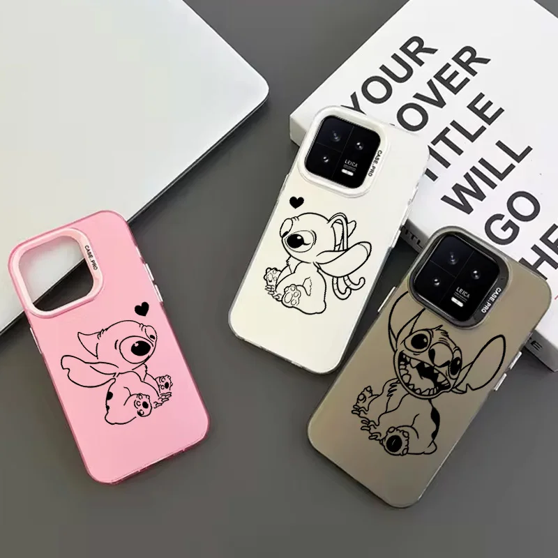 Disney Angel Stitch Couple For Redmi Note 13 12 11 10 E Pro Plus Max S 4G 5G Colored Silver Plated Inside Phone Case