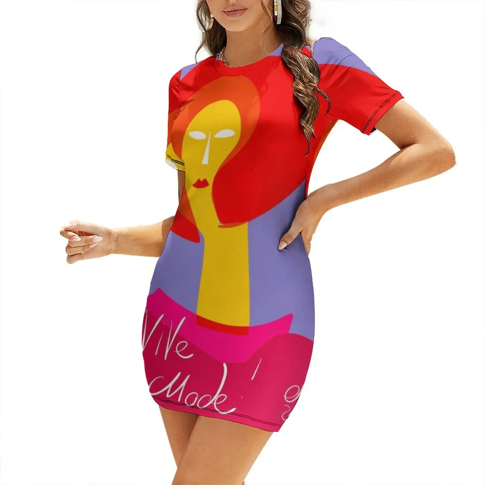 

Long Live Fashion Minimal Illustration French Art Fashion Short-Sleeved Dress Women's dresses Dress