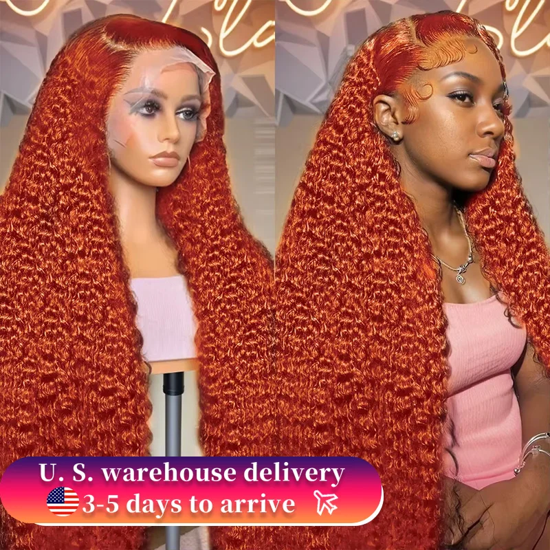 여성용 투명 HD 레이스 프론트 가발, 딥 웨이브 정면 레미 인모, 진저 오렌지 350, 느슨한 곱슬 가발, 13x4, 13x6, 30, 32 인치