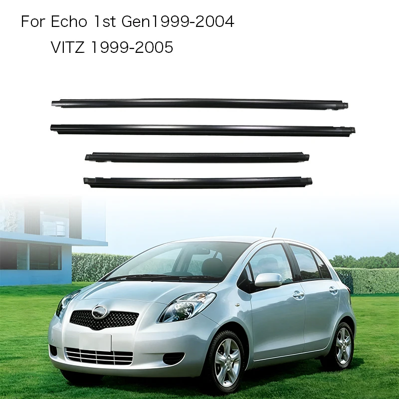 

4Pcs Chrome Window Rubber Trim For Echo 1st Gen 1999-2004 for VITZ 1999-2005 Weatherstrip Seal Side Door Glass Rubber Belt