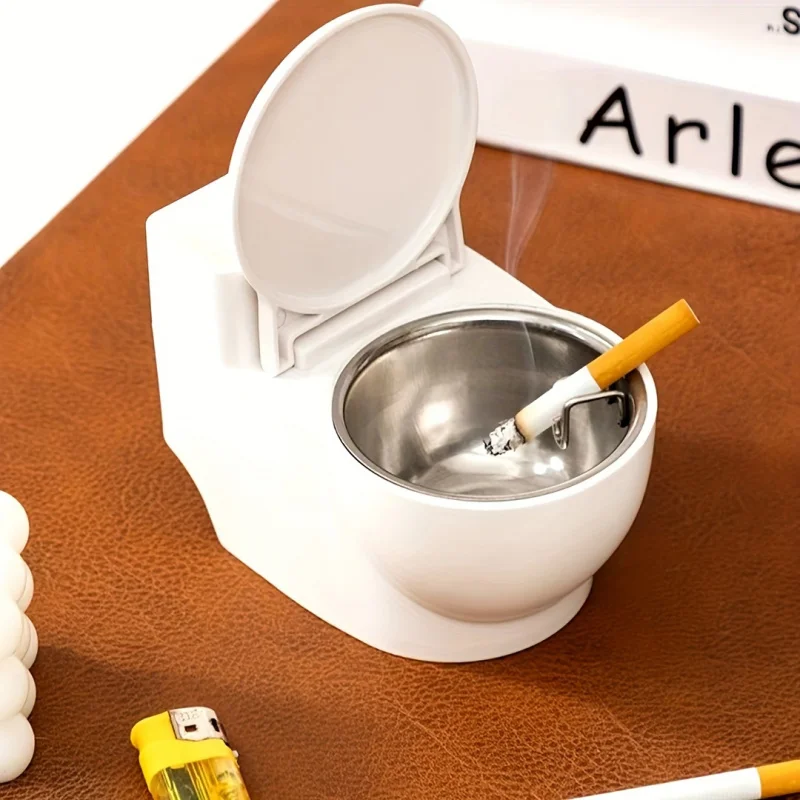 1Nur hochwertiger, verdickter, kreativer, toiletförmiger Aschenbecher, modisches Zuhause, Wohnzimmer, Schlafzimmer mit Deckel, Anti-Fliegen-Asche, hochwertige Asche