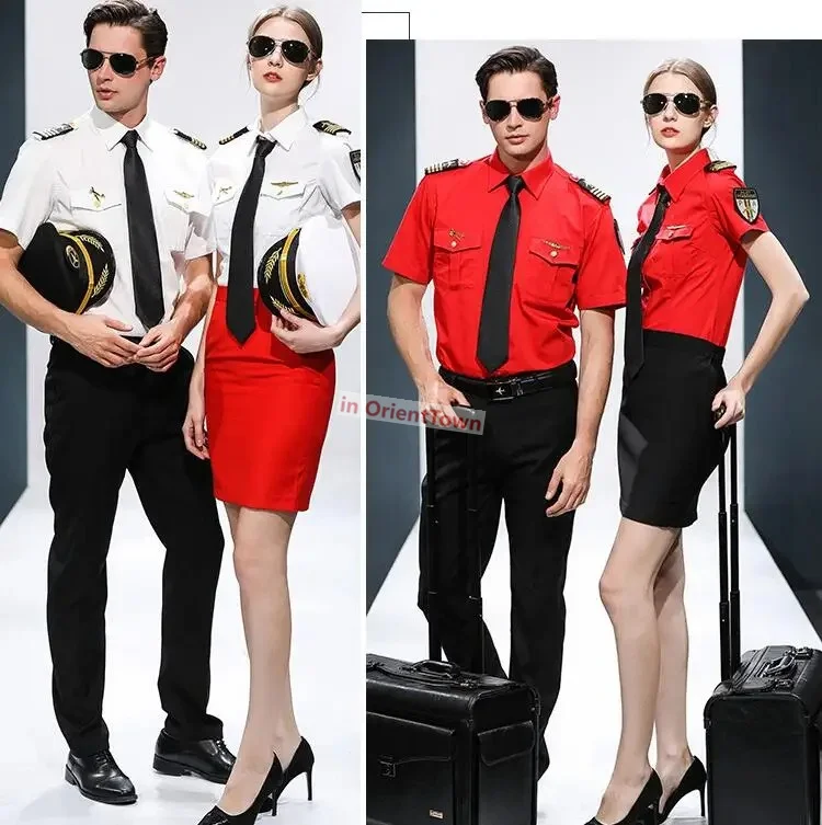 Manga curta roupas de verão companhia aérea capitão aeromoça ternos padrão uniforme estudante hotel ktv bar garçom workwear cosplay