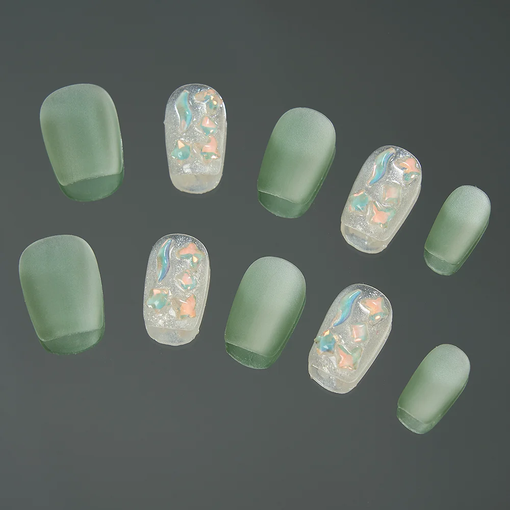 10 個手作りプレス爪つや消しブドウミルクグリーンフルカバレッジネイルチップ女性 & ガールリムーバブルウェアラブルネイル