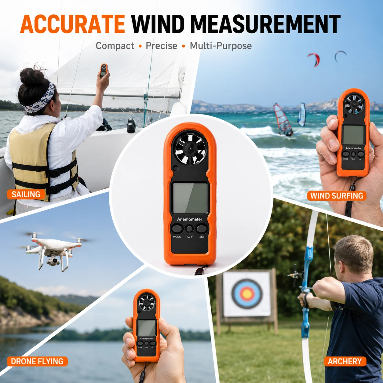 Digital Anemometer BT-816B Handheld Wind Speed Meter Air Velocity Tester with Temperature Wind Chill Max AVG Measurement