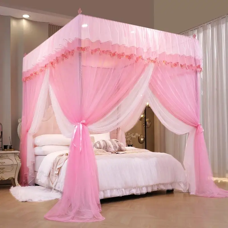 2025 New Palace Double-Layer Contrasting Mosquito Net Girl Style Encrypted Triple Door Soft Mesh Floor Bed Canopy with Folds