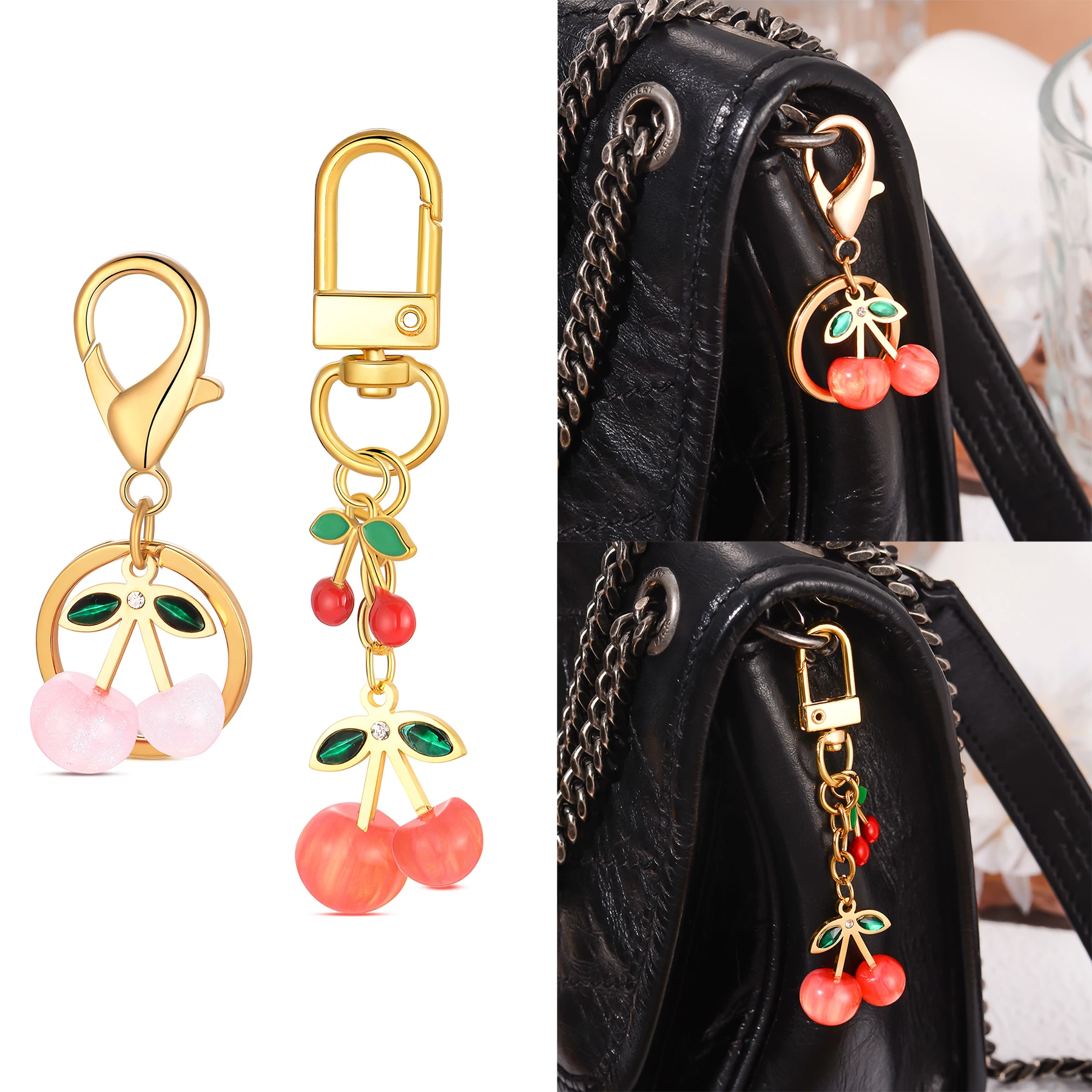 

10Pcs Wholesale Cherrys Themed Metal Keychain Portable Accessory for Fashion Lovers Stainless Steel Key Chain Gifts