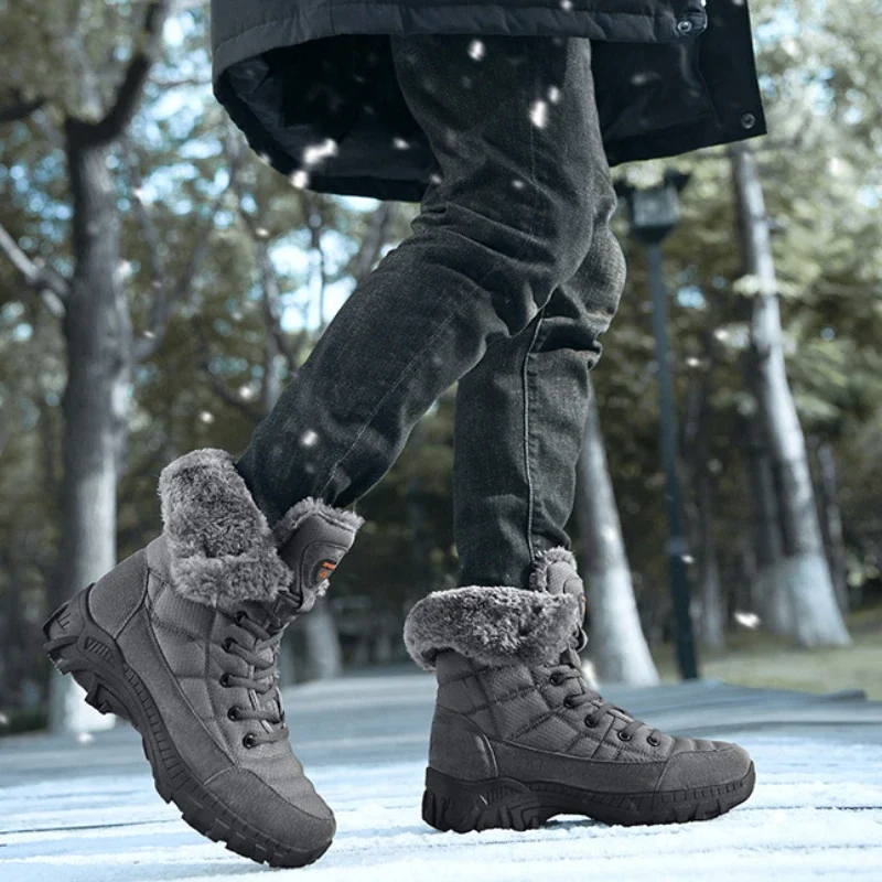 High Winter Boots for Men Snow Boots Super Warm Hiking Boots Waterproof Leather  Top Big Size 48 Men\'s Outdoor Sneaker