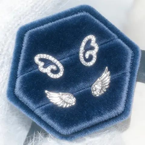 Brincos de Asas de Anjo com Diamantes Brilhantes, Brincos Geométricos Ocos para Mulheres, Brincos de Metal Prateado, Presente de Joias