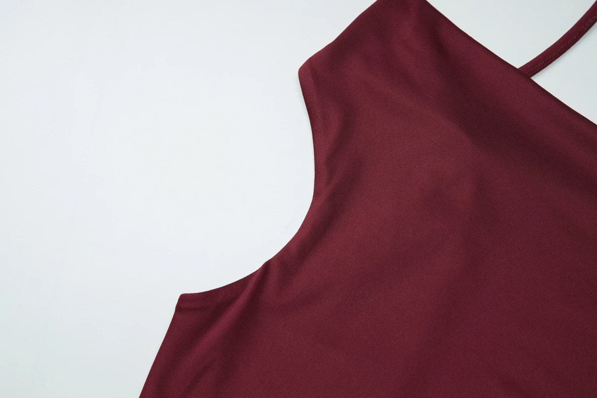 Hugcitar Swing-Kragen Einfarbiges Slip-Kleid Rückenfreies Schnür-Top Sexy Schlankes Crop-Top Frühling Sommer Damen Neue Mode Outfit Urlaub Club – Detail 6