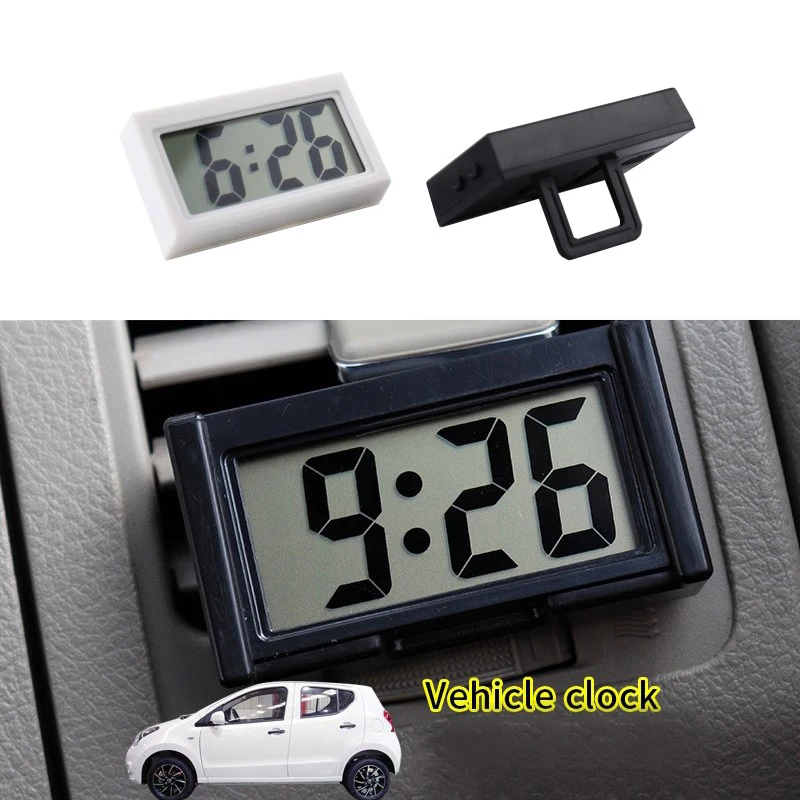 Car Dashboard Digital Clock - Vehicle Adhesive Clock with Jumbo LCD Time & Day Display - Mini Automotive Stick On Watch for Car