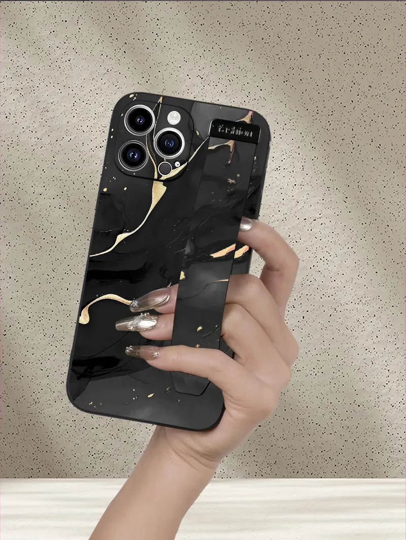 Luxury Liquid Silicone Marble Pattern Wrist Strap Phone Case For Samsung Galaxy S25 S24 Ultra S23 FE S22 S21 S20 Plus Back Cover