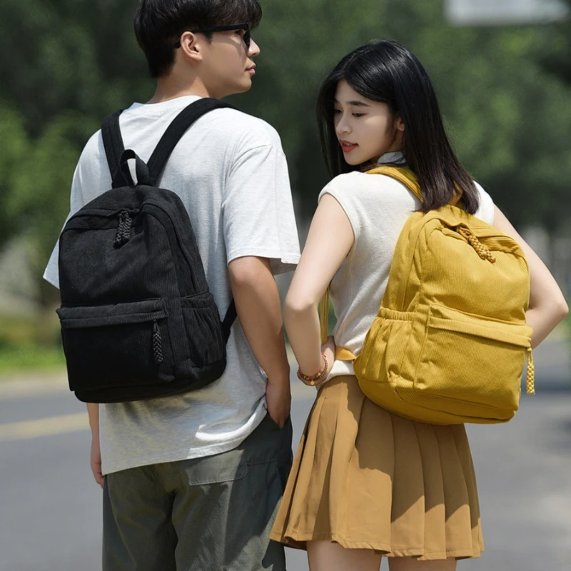 Autumn Winter Corduroy Backpacks Fashion Simple Solid Color Couple Backpacks For Teenagers Retro Large Capacity School Bookbag