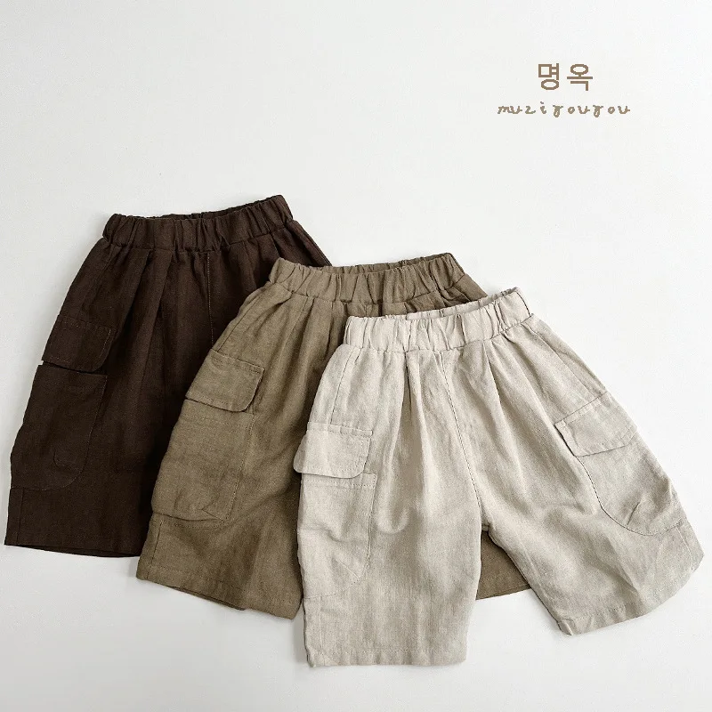 

Cotton and Linen~Summer Boys' Cropped Pants, Children's Casual Workwear Shorts, Girls' Japanese and Korean Pants