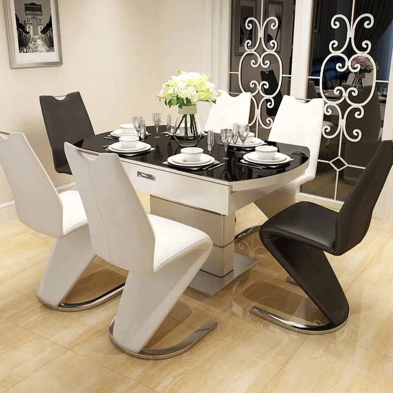 ※a Home uxury Dining Room Table Sets Round Folding Dining Table Set 6  8 Seater Chairs Stainless Steel Dining Table Base