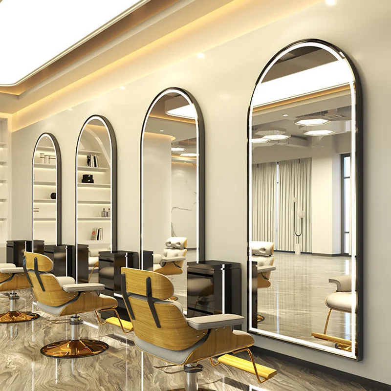 

​​3pcs Salon Mirror Professional 170x70 cm Gold LED Mounted Mirror for Barber Beauty Salon Makeup Dressing Room Lighted Mirror