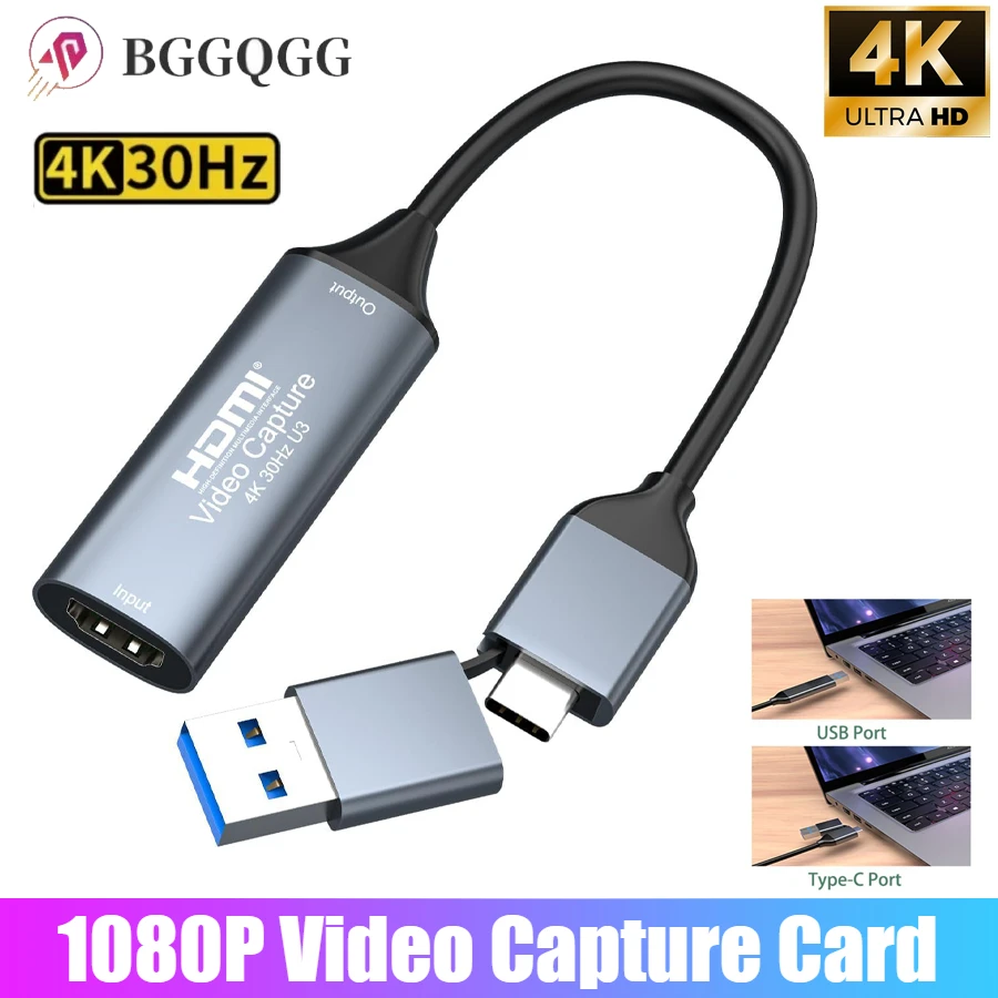 

4K Video Capture Card HDMI-Compatible To USB 3.0/2.0 Type C Audio Capture Card for Streaming Game Recording Live Streaming