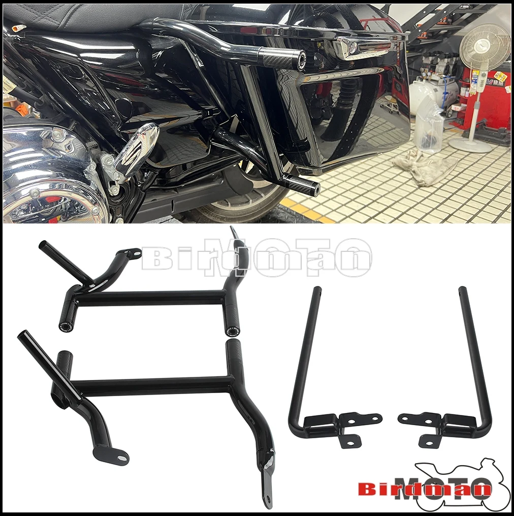 

Moto Rear Saddlebag Lower Supports Guard Crash Bar End Tube Sliders For Harley 2014- Touring Street Road Electra Glide Road King