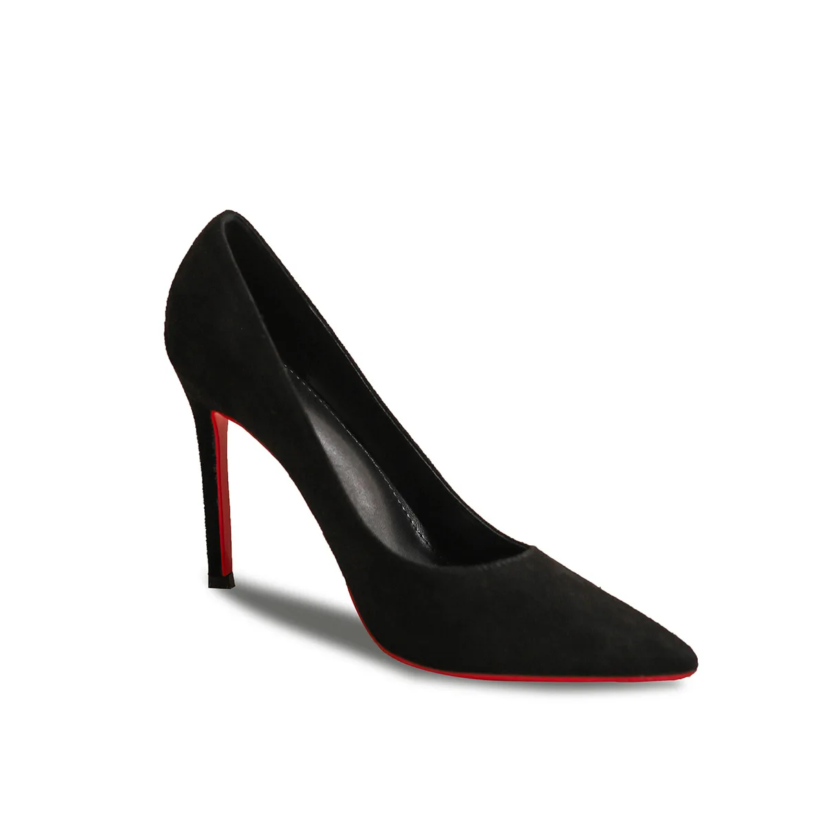 

French Black Red Sole High Heels with Thin Heels 2024 New Versatile Sexy Pointed Shallow Mouth Charm Suede Single Shoes