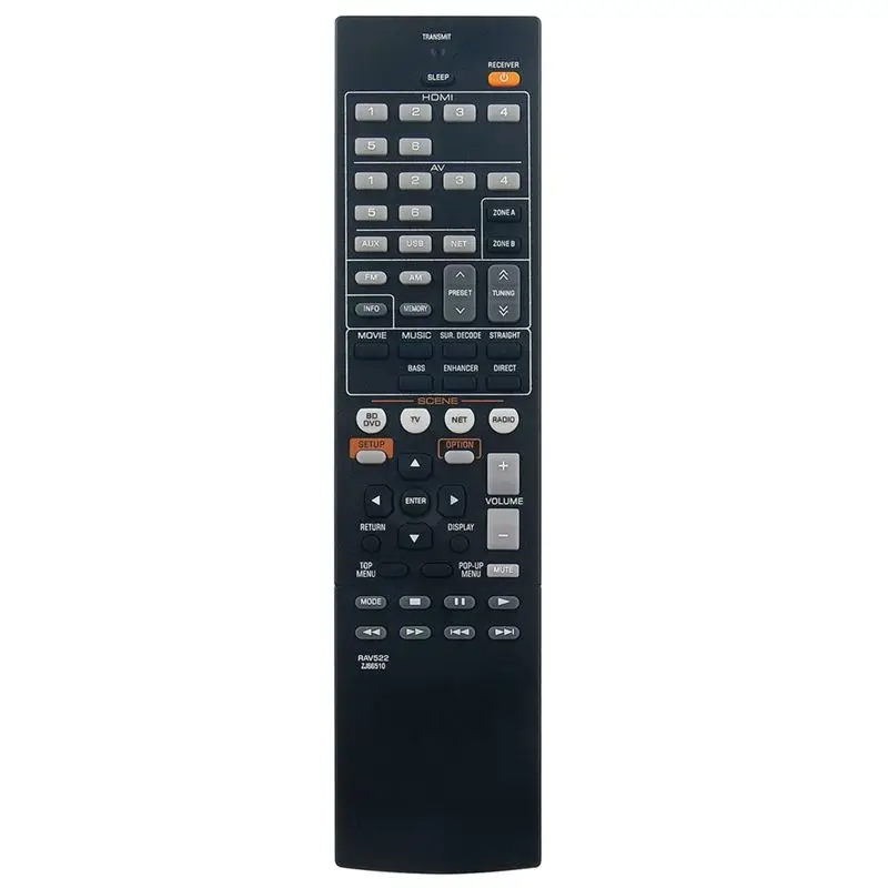 ABUO Remote Control RAV522 Replacement for AV Receiver RX-V477 RX-V577, Easy Install, Full Function, Black