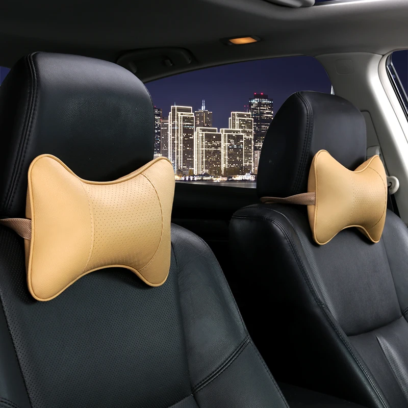 2 Pcs  Leather  Car Neck Pillow  Headrest Cushion  Neck Support Comfortable and Wearable Universal Headrest