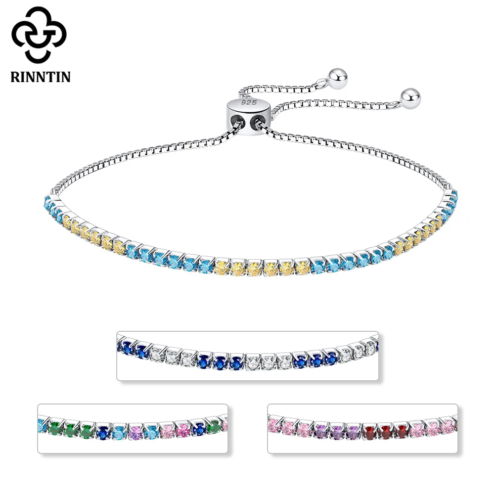 

Rinntin 925 Sterling Silver 2mm Tennis Bracelet for Women Multi-Color Cubic Zirconia Handmade Chain Bracelets Jewelry SB152