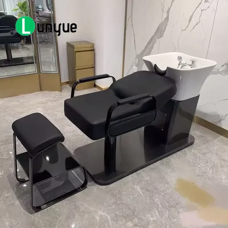 Custom Stylish Metal Base Shampoo Bed with Faucet for Hair Massage and Treatment Chair Wholesale Furniture