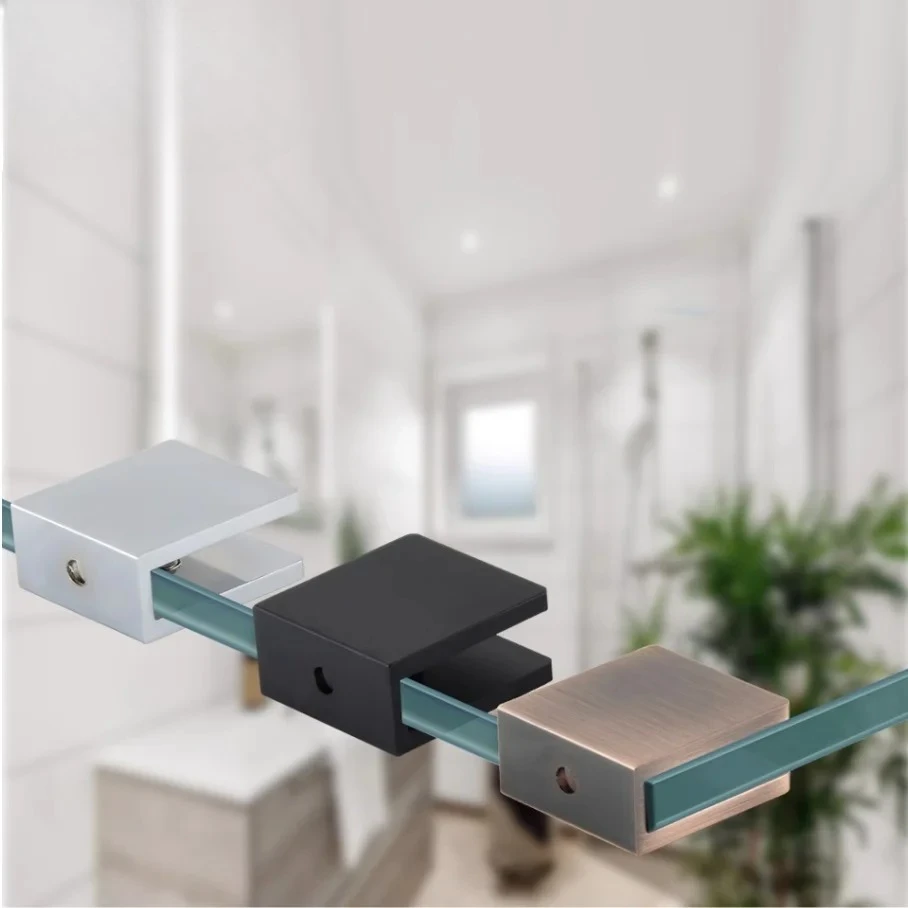 2Pcs Aluminum Alloy Wall Mount Floating Glass Shelf Partition Clamp Matte Black Rose Gold Mirrored Red Bronze Brushed