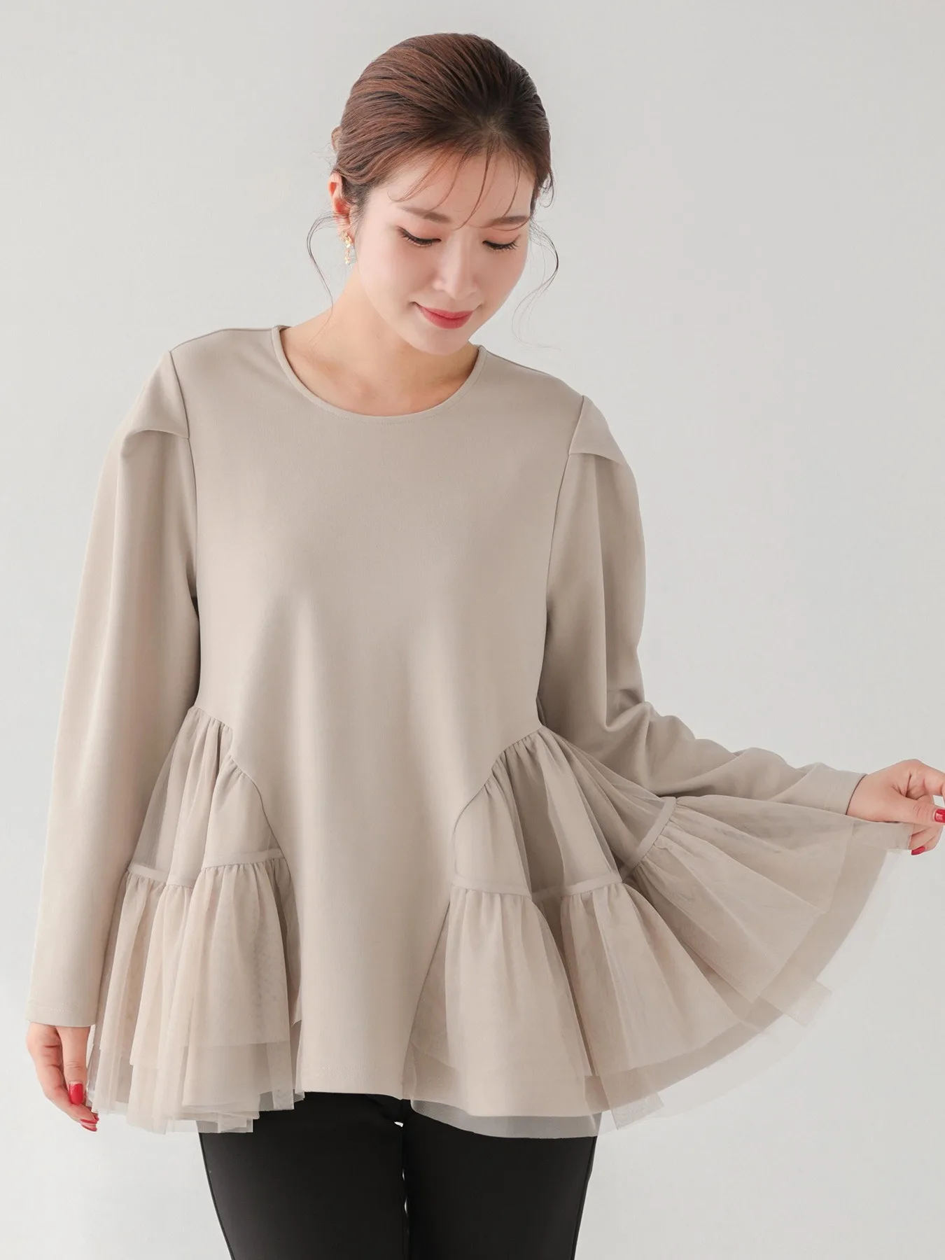 

Long Sve Me Splice Sweatirt Women's Faion Design Loose All-Match Top Korean Sle round Ne Pullover Autumn Wear