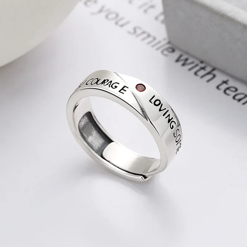 Fashionable and Simple 925 Sterling Silver English Letter Open-end Ring for Men and Women, Suitable for any occasion