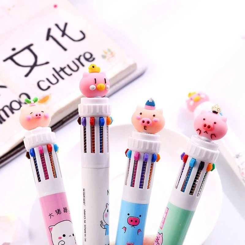

Multi-color 10In1 Cartoon Pig Ballpoint Pen Press School Office Supplies Ac