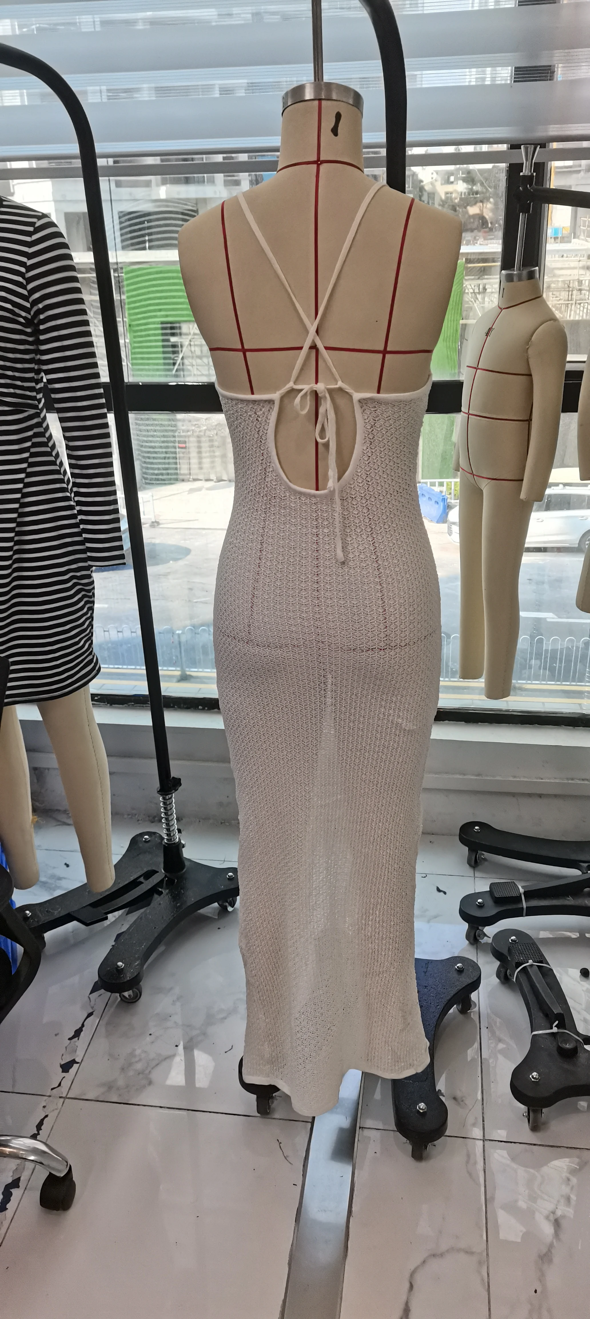 Women's Lace Crochet Cover-Ups Cross Lacing-up Cut-out V-Neck Sleeveless Backless Long Dress Summer Beach Holiday