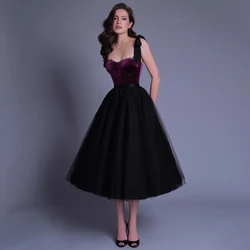 Simple A Line Cocktail Dresses Midi Sweetheart Purple Black Cocktail Gowns for Women 2024 Tulle Belt Bow Lace Homecoming Dress