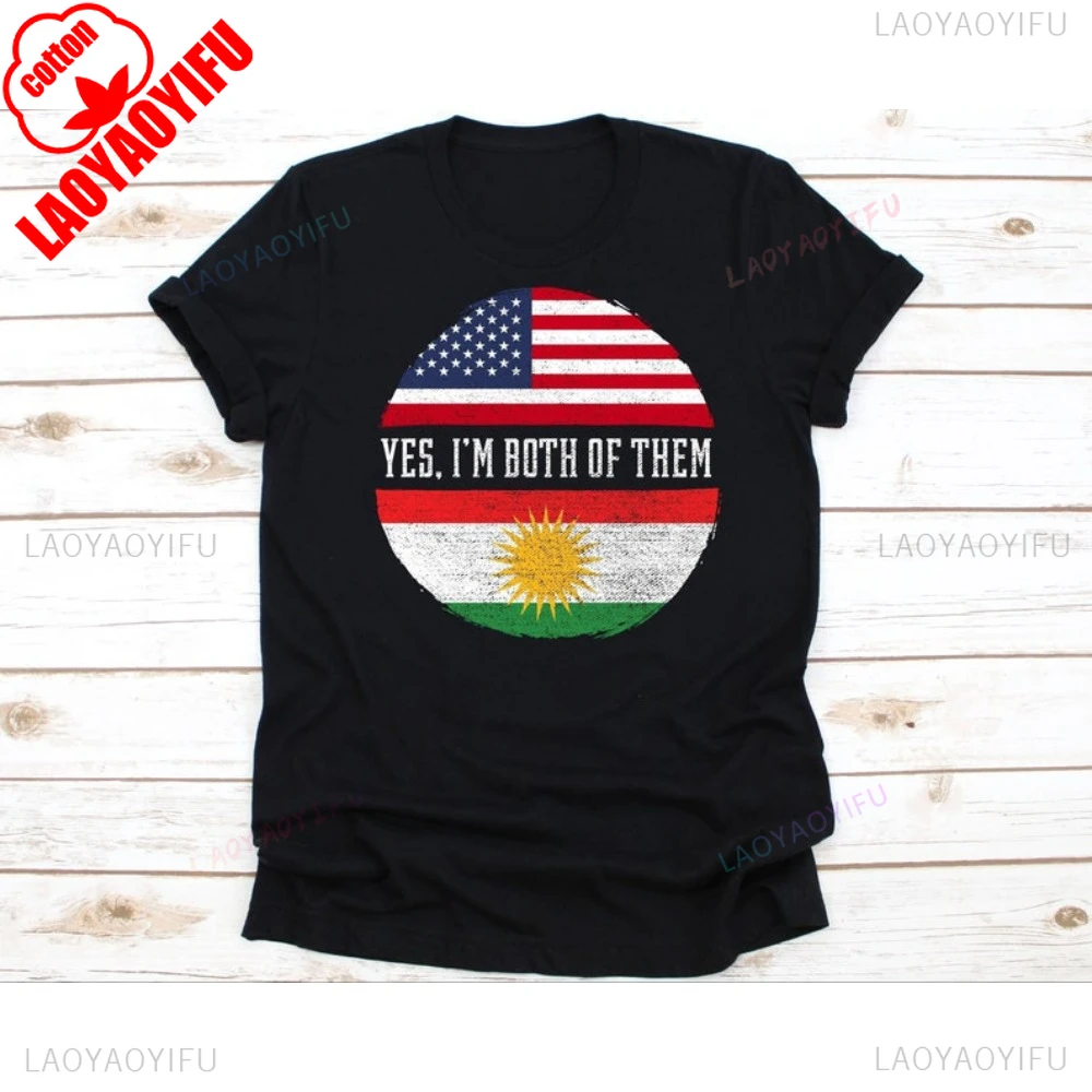 

Рубашка Yes I'm Both of Them с американским флагом Курдистана, футболка с двумя поведениями, хлопковые повседневные мужские футболки с короткими рукавами