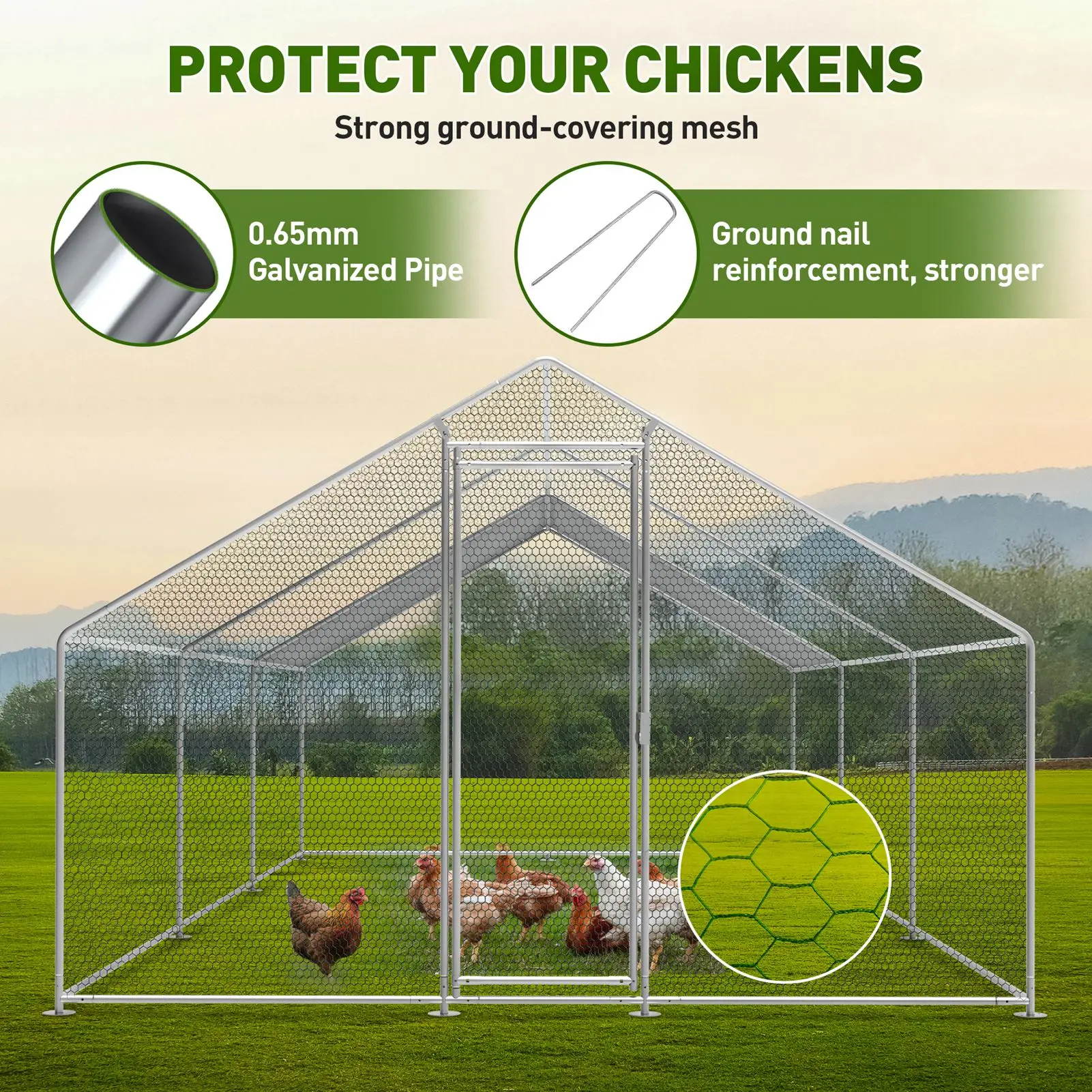 

Heavy Duty XXL Chicken Run Coop Cage Walk In Coop Poultry Hen Rabbit Metal Kennel Hutch Pen with Waterproof UV Cover Outdoor