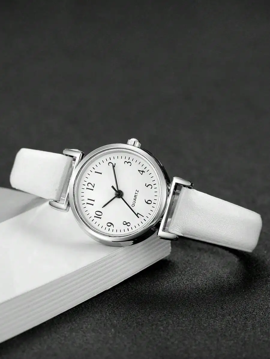 Women's Leather Strap Elegant Fashionable Digital Scale Small Dial Classic Compact Academic Style Quartz Wristwatch (1pc/Set)