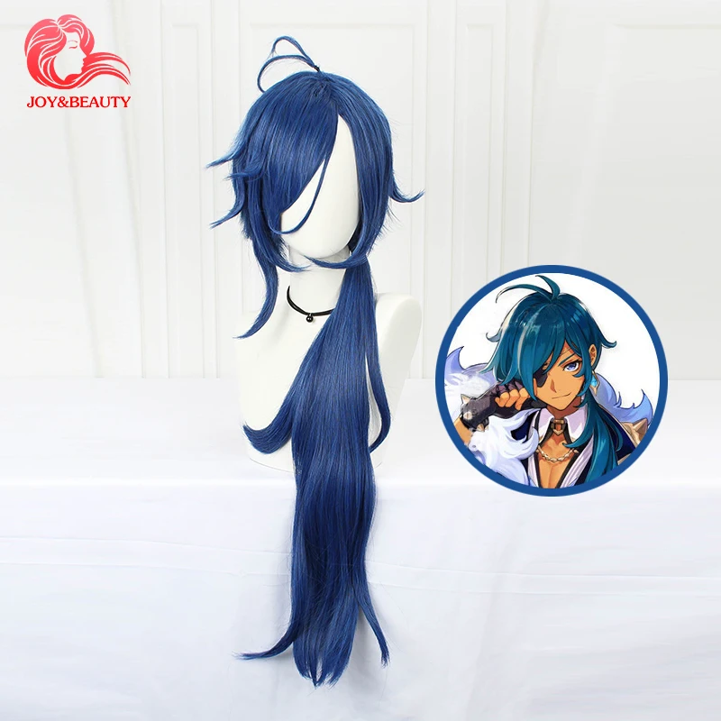 

JOY&BEAUTY Anime Wigs Genshin Impact Kaeya Cosplay Men 80cm Long Ink-blue Wig Cosplay Costume Heat Resistant Synthetic Peluca